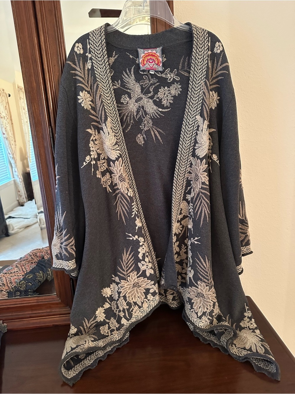 Johnny Was Embroidered Camille Grey Cardigan Waterfall Open Front - Picture 13 of 15